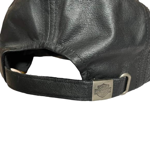 Vintage Genuine Leather Harley Davidson Strap-back  Motorcycle Riding Hat Cap - Picture 9 of 16
